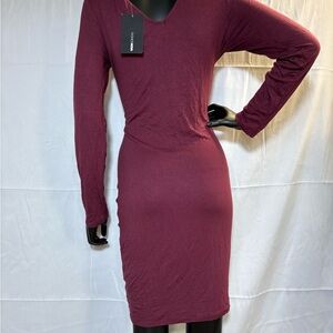 Fashion Nova Deep Burgundy Long Sleeve Dress